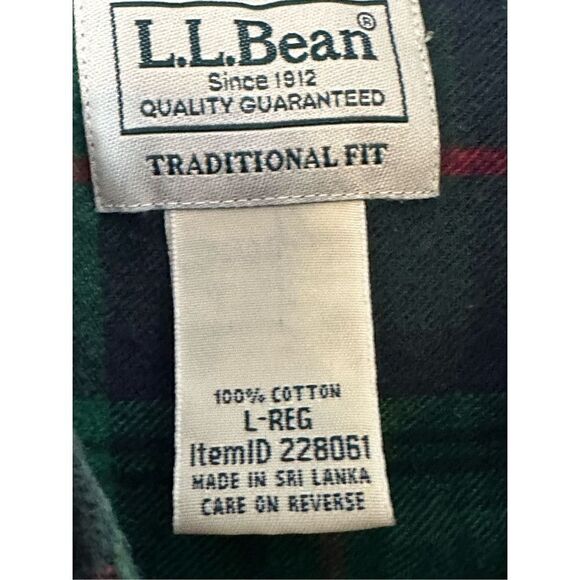 LL BEAN LARGE Men's Traditional Fit Cotton Plaid Shirt Button Up Green - Picture 7 of 10